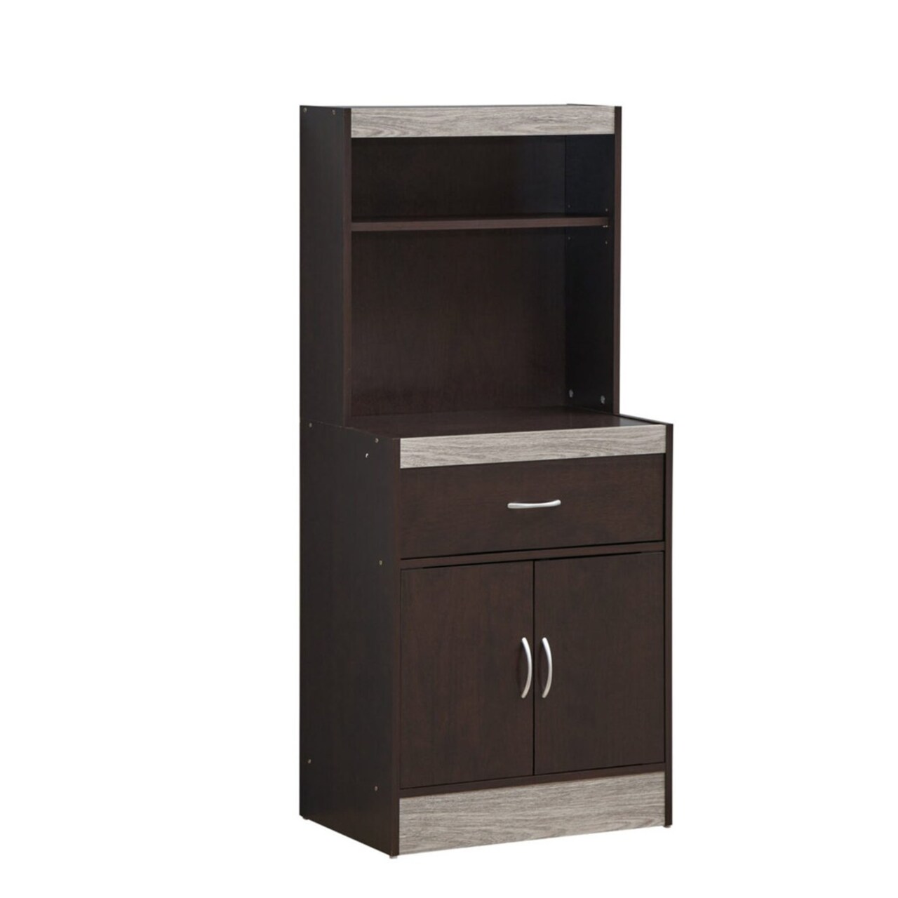 Hodedah 54" Tall Open Shelves, 1-Drawer and Bottom Enclosed Storage Kitchen Cabinet